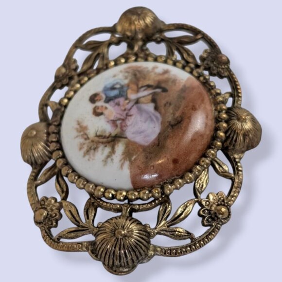 Vintage Painted Porcelain Brooch - Picture 2 of 6